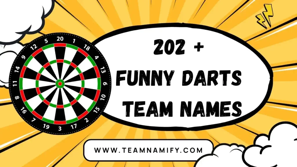 202+ Funny Darts Team Names with dartboard and comic-style background